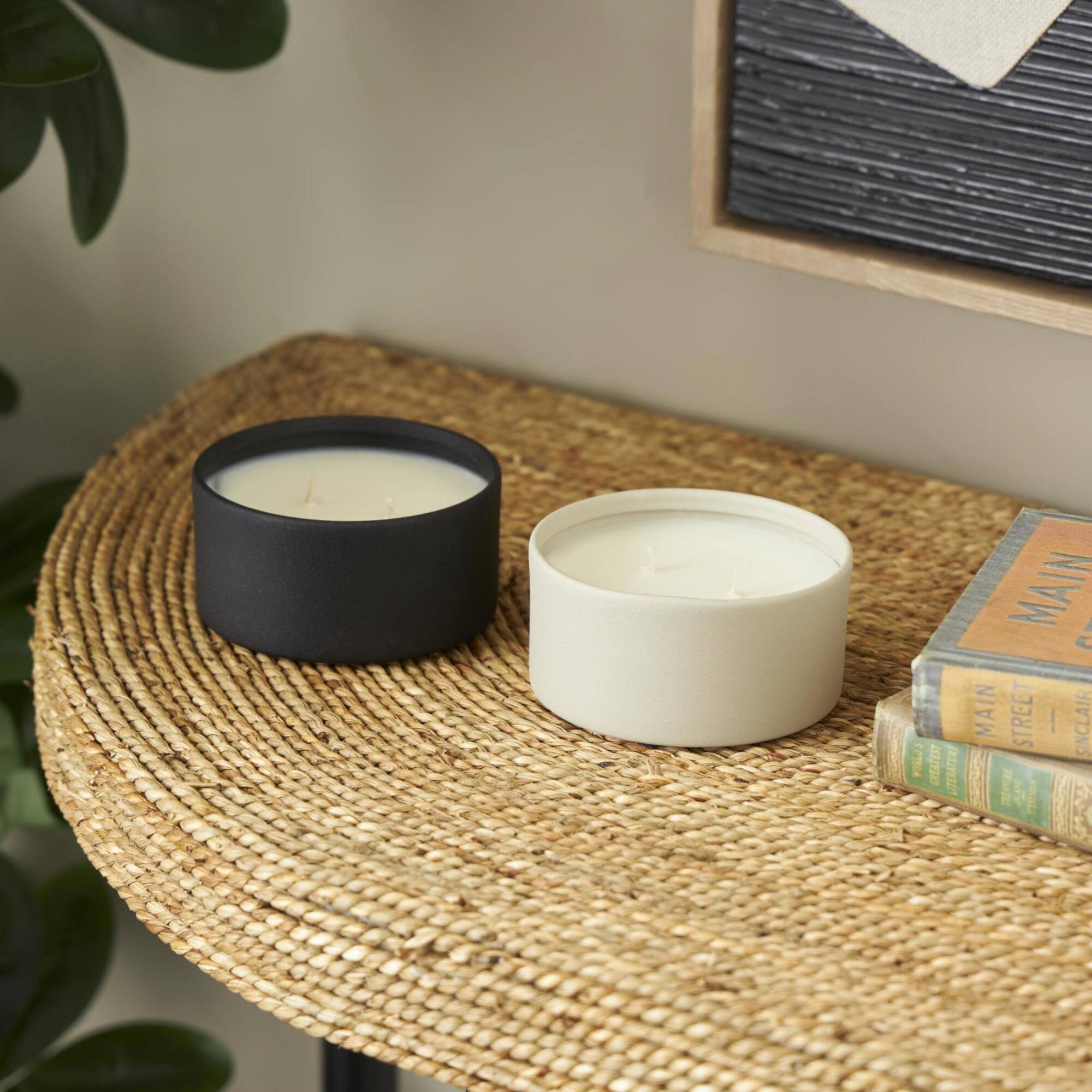 1.8 lb. Black & White Apple Cinnamon & Creamy Vanilla Swirl Scented Metal Textured Wick Candle Set